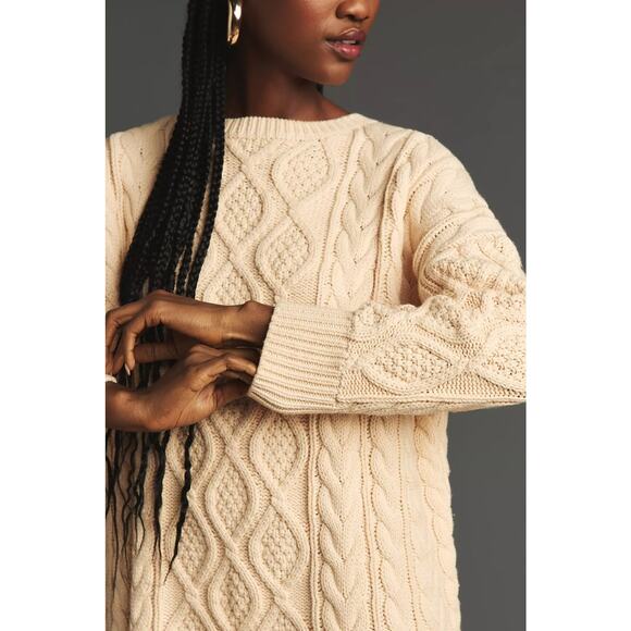 Anthropologie x Mare Mare Cream Long Sleeve Cable Knit Sweater Dress - Picture 7 of 11
